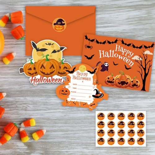 20 Halloween Party Invitations with Envelopes and Stickers
