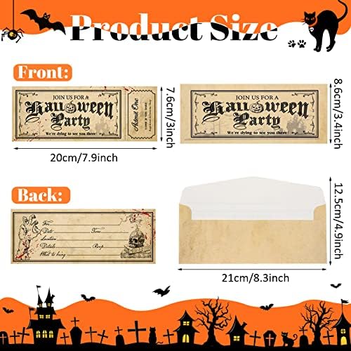 Woanger 50 Pcs Halloween Party Invitation Set with Envelopes Skull Design