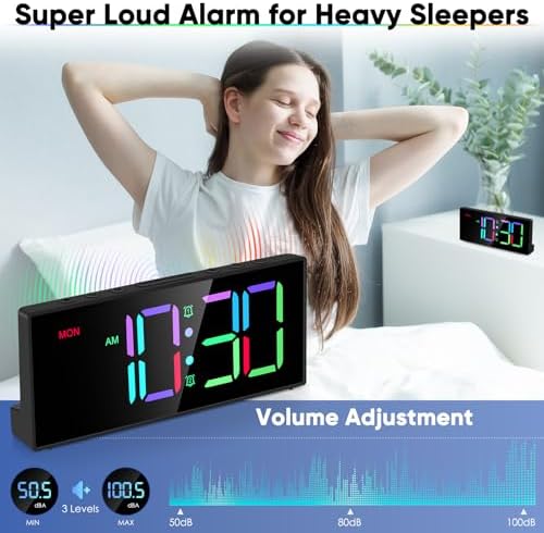 Tetino Loud Alarm Clock with RGB Display and Snooze