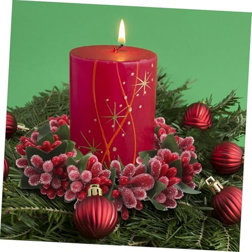 Cabilock Red Berries Pine Cones Candle Wreath Holiday Centerpiece