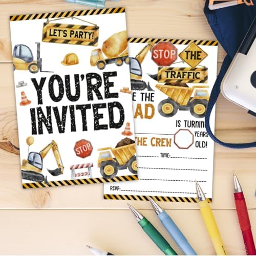 Construction Birthday Party Invitations with Dump Truck Design