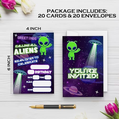 Space Aliens Birthday Invitations With Envelopes 20 Piece