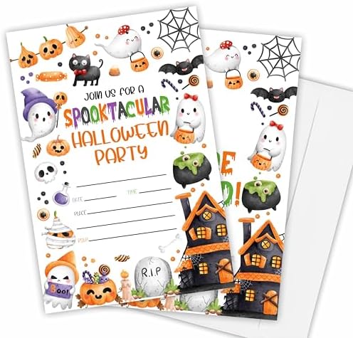 Spooktacular Halloween Party Invitations - 25 Double Sided Fill In Cards With Envelopes