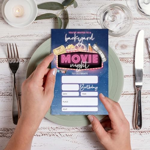Movie Night Birthday Invitations 20 PCS with Envelopes