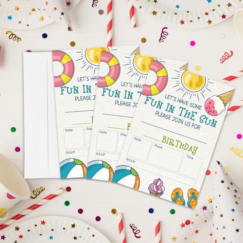Pool Party Birthday Invitation Cards 4x6 Double Sided