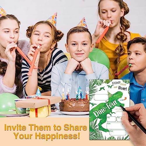 YSTEP 4th Birthday Invitations 4x6 Dinosaur Set