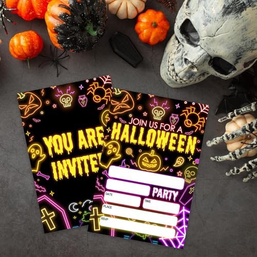 4 x 6 Laser Halloween Party Invitations Neon Style