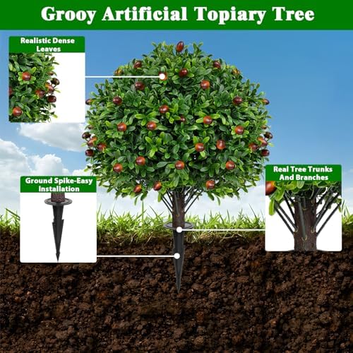 Artificial Boxwood Topiary Set of 2 for Porch and Outdoor