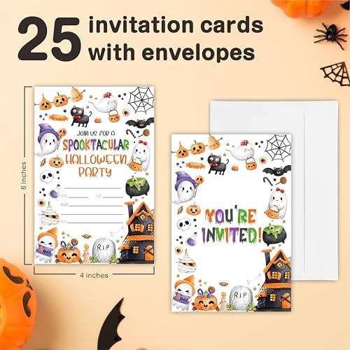 Spooktacular Halloween Party Invitations - 25 Double Sided Fill In Cards With Envelopes