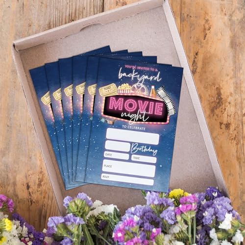 Movie Night Birthday Invitations 20 PCS with Envelopes