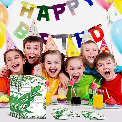 YSTEP 4th Birthday Invitations 4x6 Dinosaur Set