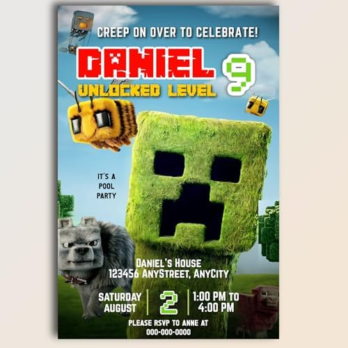 Personalized 12 Party Invites With 12 Envelopes Gaming Theme Birthday Invitations