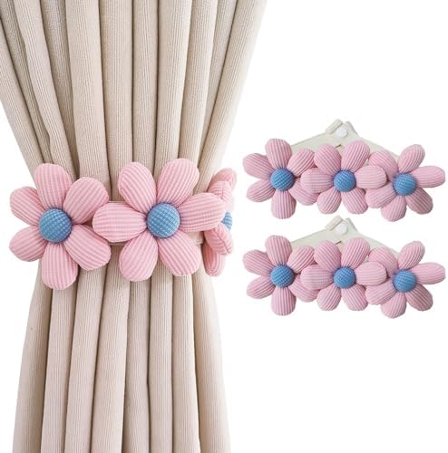 2pcs Flower Curtain Buckles Pink Cute Decorative Tie