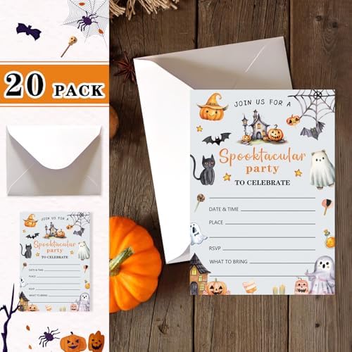 20 Halloween Birthday Invitations with Envelopes