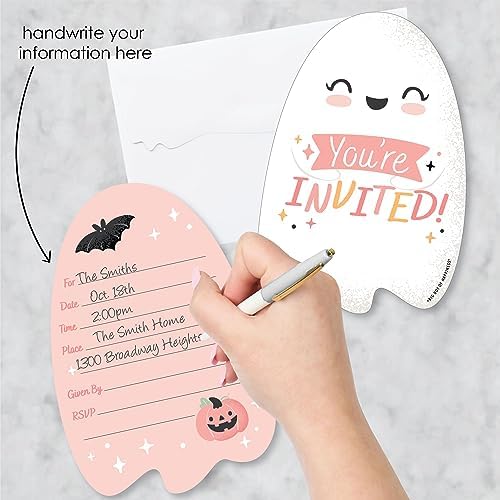 Pink Halloween Invitation Cards Set of 12 with White Envelopes