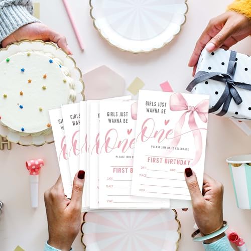 Pink Bow Birthday Invitation Cards with Envelopes