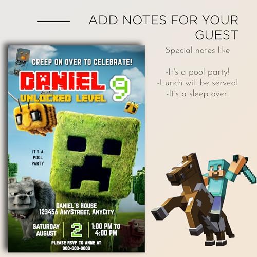 Personalized 12 Party Invites With 12 Envelopes Gaming Theme Birthday Invitations