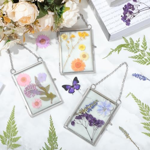 Landhoow 8 Pcs Floating Picture Frames for Pressed Flowers Silver