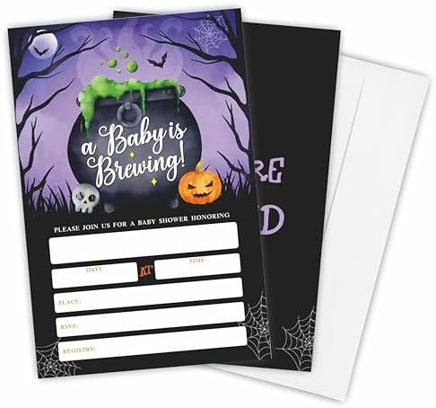 A Baby Is Brewing Halloween Baby Shower Invites with Envelopes C06