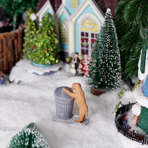 Christmas Village Set with Resin Dog and Dustbin Figurines
