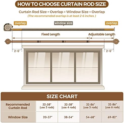 KAMANINA Silver Curtain Rod 32-58 Inch Adjustable Single Rod