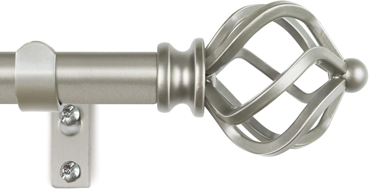 KAMANINA Silver Curtain Rod 32-58 Inch Adjustable Single Rod