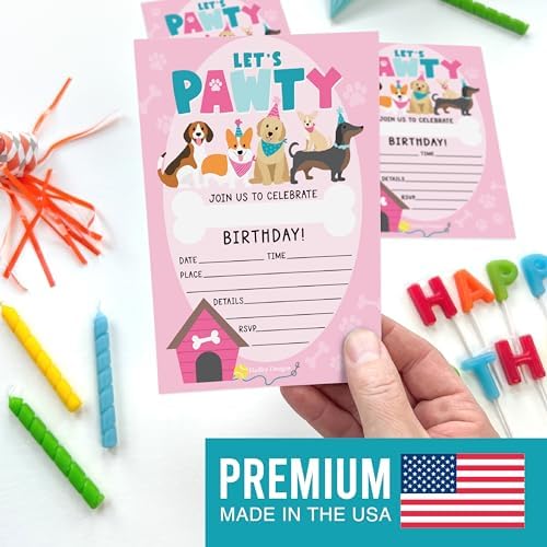 Hadley Designs 15 Dog Themed Birthday Invitations for Girls