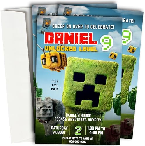 Personalized 12 Party Invites With 12 Envelopes Gaming Theme Birthday Invitations
