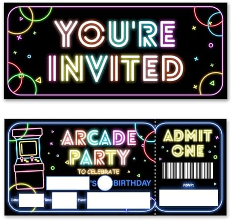 Brayqu Neon Arcade Game Party Tickets Invitations