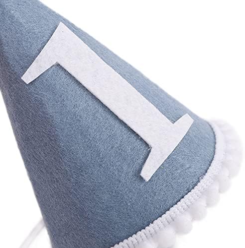 WAWUO Baby Party Hat First Birthday Gray Blue Wool Felt Handmade