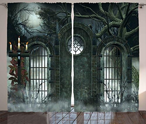 Ambesonne Horror House Curtains 2 Panel Set 108x84 Green Blue