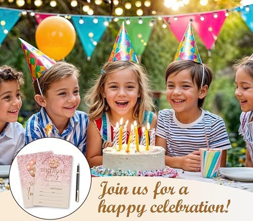 Pink Glitter Birthday Invites Cards with Envelopes - 20PCS