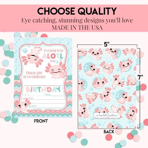 Amanda Creation Axolotl Birthday Invites 8 Pack 5x7