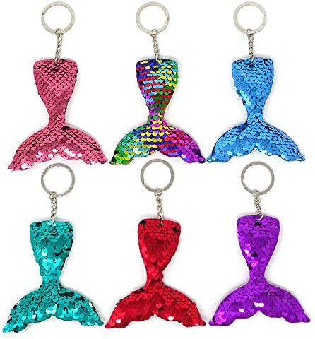 Honbay 6PCS Glitter Reversible Sequins Mermaid Tails Keychains