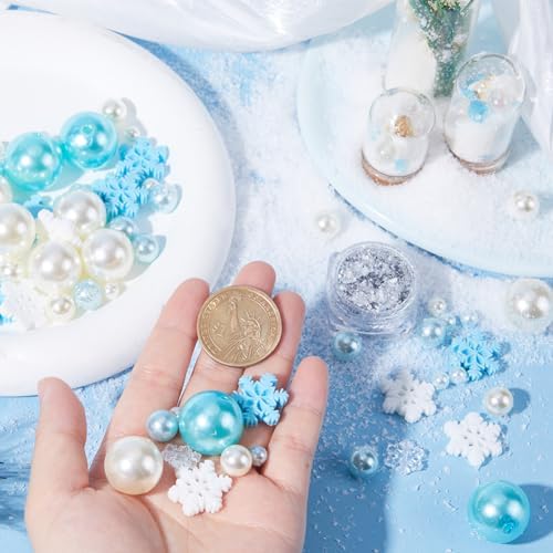 SUNNYCLUE Christmas Vase Filler Set with Blue Floating Candles and Faux Pearl Beads
