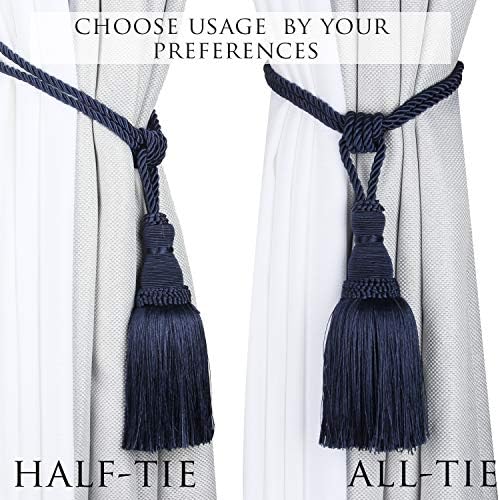 BEL AVENIR 2 Pack Navy Curtain Tiebacks with Tassels
