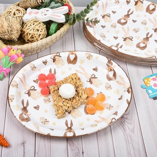 25 Pcs Easter Bunny Oval Paper Plates 10x12 Inch