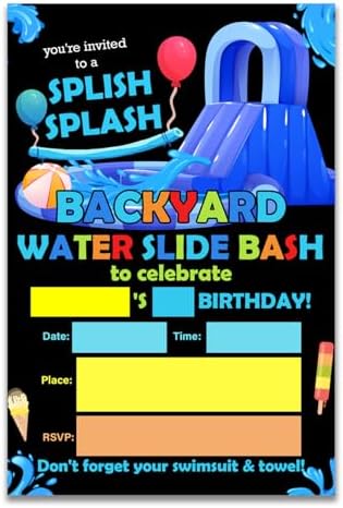 Waterslide Birthday Party Invitations Set of 20 with Envelopes