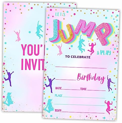 AWSICE Trampoline Fill-In Birthday Invites 20 Cards with Envelopes