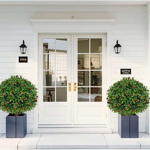 Artificial Olive Boxwood Topiary Ball Trees 2 Set 16 Inch UV Resistant