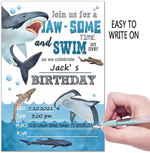 Ukebobo Shark Birthday Invitations with Envelopes 20 Cards Set