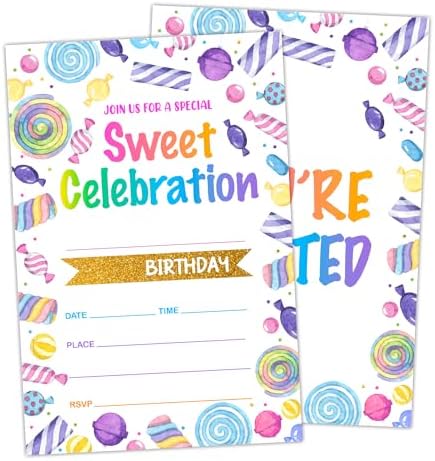 Sweet Candy Birthday Invitations Set of 20 with Envelopes