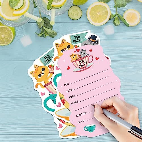 ERHACHAIJIA 15 Pc Cat Shaped Tea Party Invites