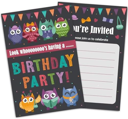 Owl Themed Birthday Invitations with Envelopes 30Pack