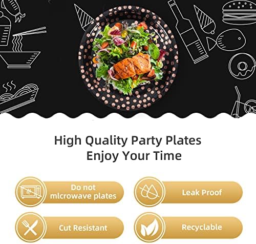 Black and Rose Gold Paper Plates 100 Pack 7 Inch