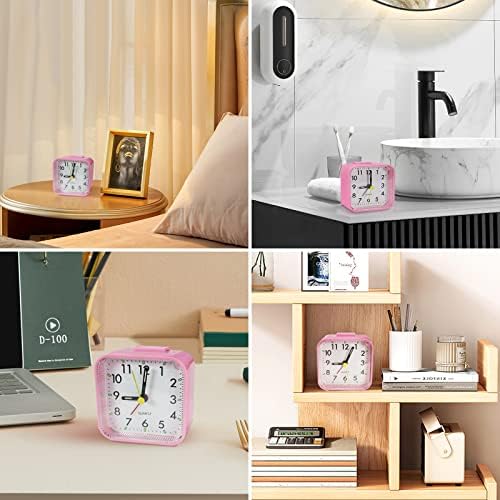 Small Pink Kids Desk Alarm Clock with Quiet Scanning Sound