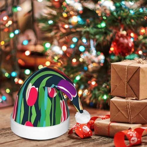 Colorful Tulips Print Christmas Hat with LED Lights