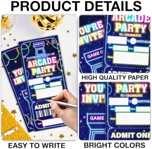Arcade Party Invitations Set of 20 with Envelopes