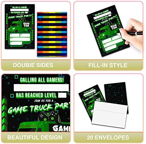 Neon Glow Gaming Birthday Invites - 20 Pack