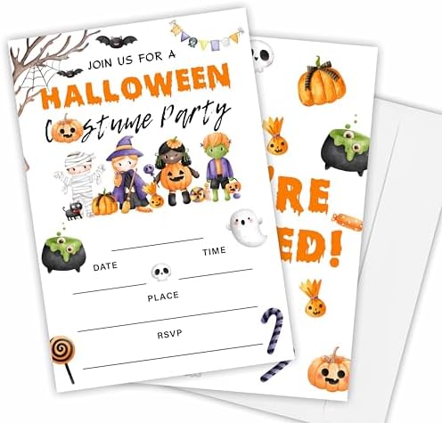 Halloween Party Invitations 25 Pumpkin Double Sided Fill In Cards With Envelopes